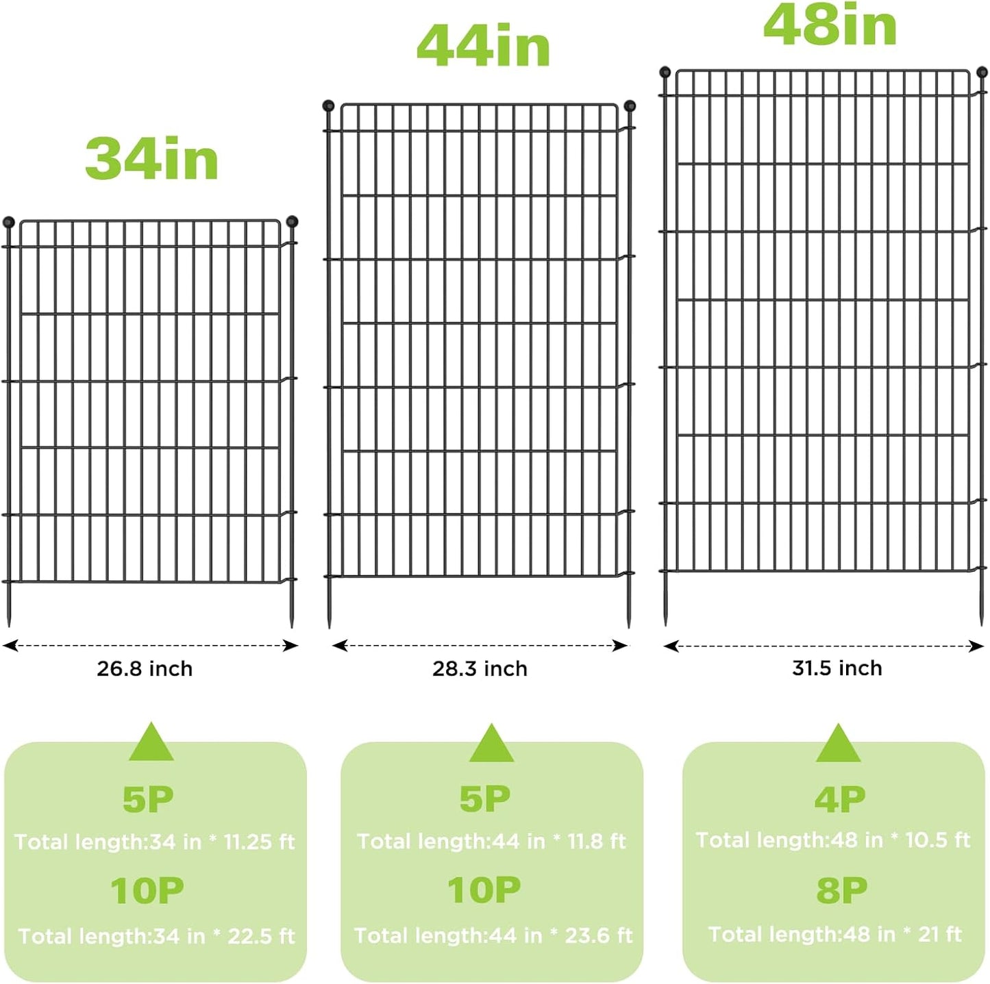 5 Panels No Dig Garden Fence Animal Barrier, 44in(H) × 11.8ft(L) Decorative Metal Outdoor Dog