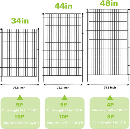 5 Panels No Dig Garden Fence Animal Barrier, 44in(H) × 11.8ft(L) Decorative Metal Outdoor Dog