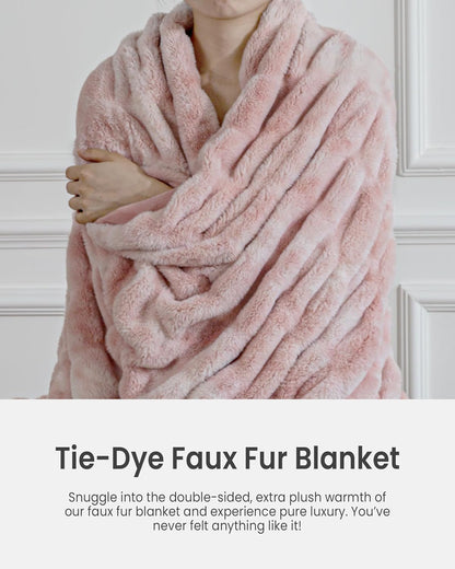 Faux Fur Blanket, Twin Size Oversized Throw Blanket for Couch, Fluffy Blanket with Stretch Ruched