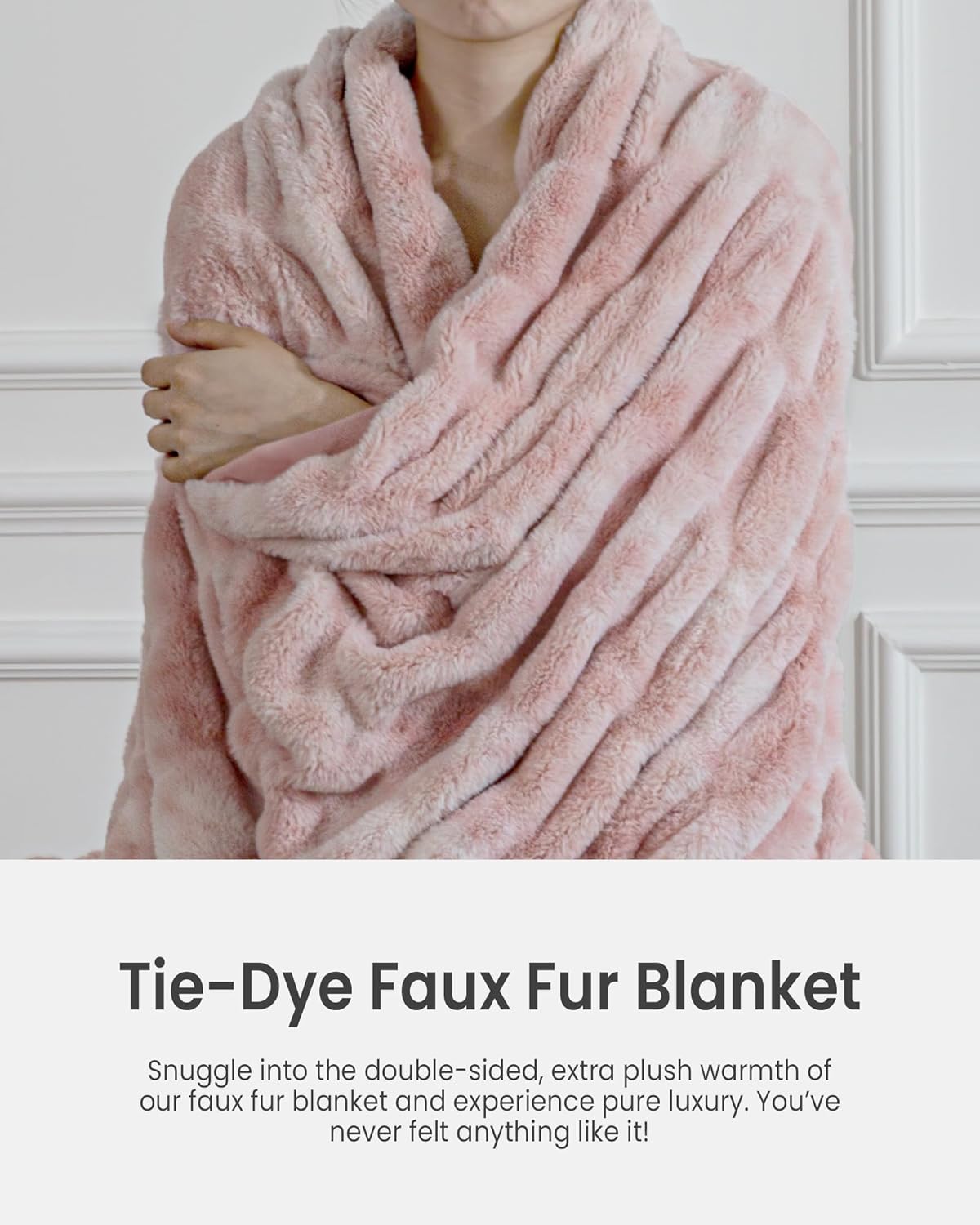 Faux Fur Blanket, Throw Blanket for Couch, Fluffy Blanket with Stretch Ruched Design, Ultra Soft