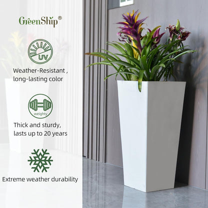 GreenShip 27" Tall Planters, Set of 2 – Black Outdoor Planter for Front Porch & Tall Plants