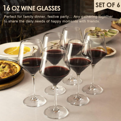 Wine Glasses,White Red Wine Glasses Set of 6,Lead-Free Premium Crystal Clear Glass,Hand Blown