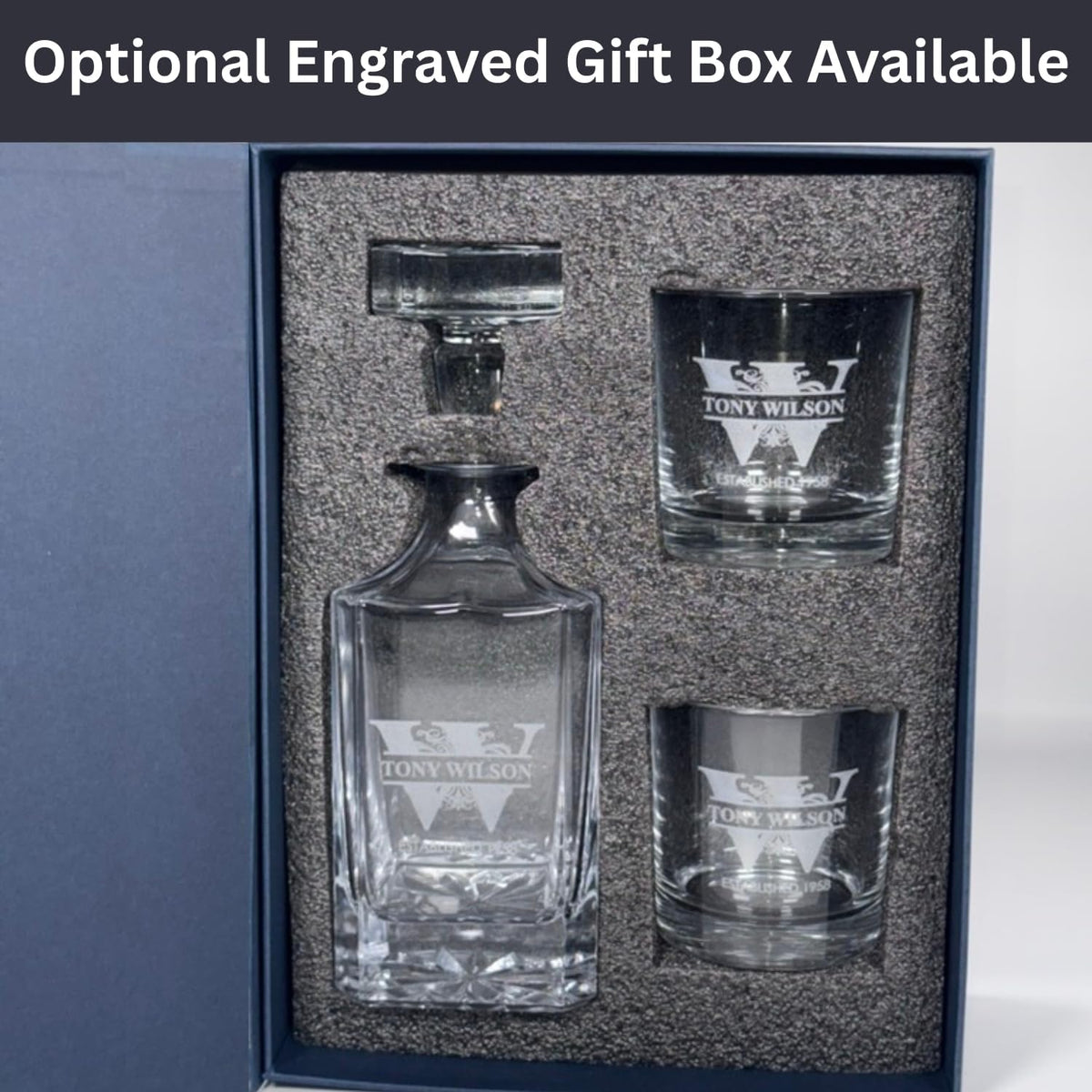 Gifts Inscribed Personalized Whiskey Decanter Set - Engraved Whiskey Decanter Bottle & Set of 2