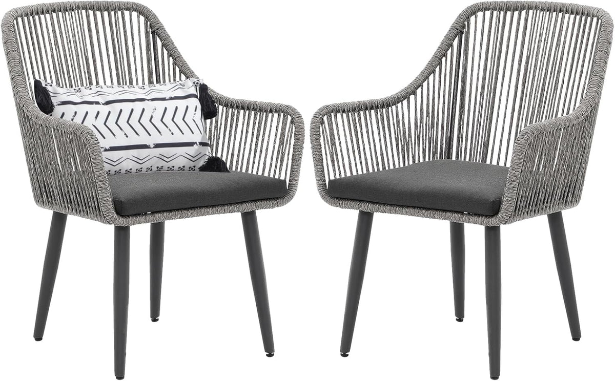 Patiorama Outdoor Dining Chairs, Patio Dining Chair Set of 2, All-Weather Woven Rope Rattan Chairs