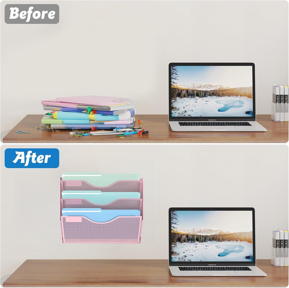 3 Tier Hanging Wall File Organizer, Mesh Mail Paper Orgnization Hanging File Folder Holder for Home
