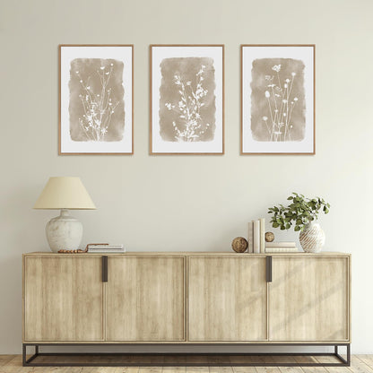 HPINUB Large Boho Wildflowers Canvas Framed Wall Art Set,Minimalist Vintage Flower Wall Decor,Beige