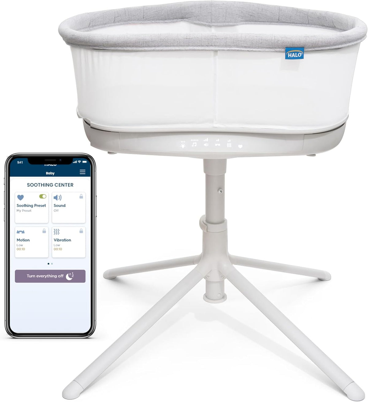 HALO BassiNest Connected Swivel Sleeper 3.0 – Smart Bassinet with AutoSoothe™, 360° Swivel, Cry