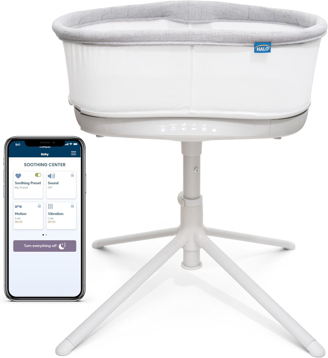 HALO BassiNest Connected Swivel Sleeper 3.0 – Smart Bassinet with AutoSoothe™, 360° Swivel, Cry