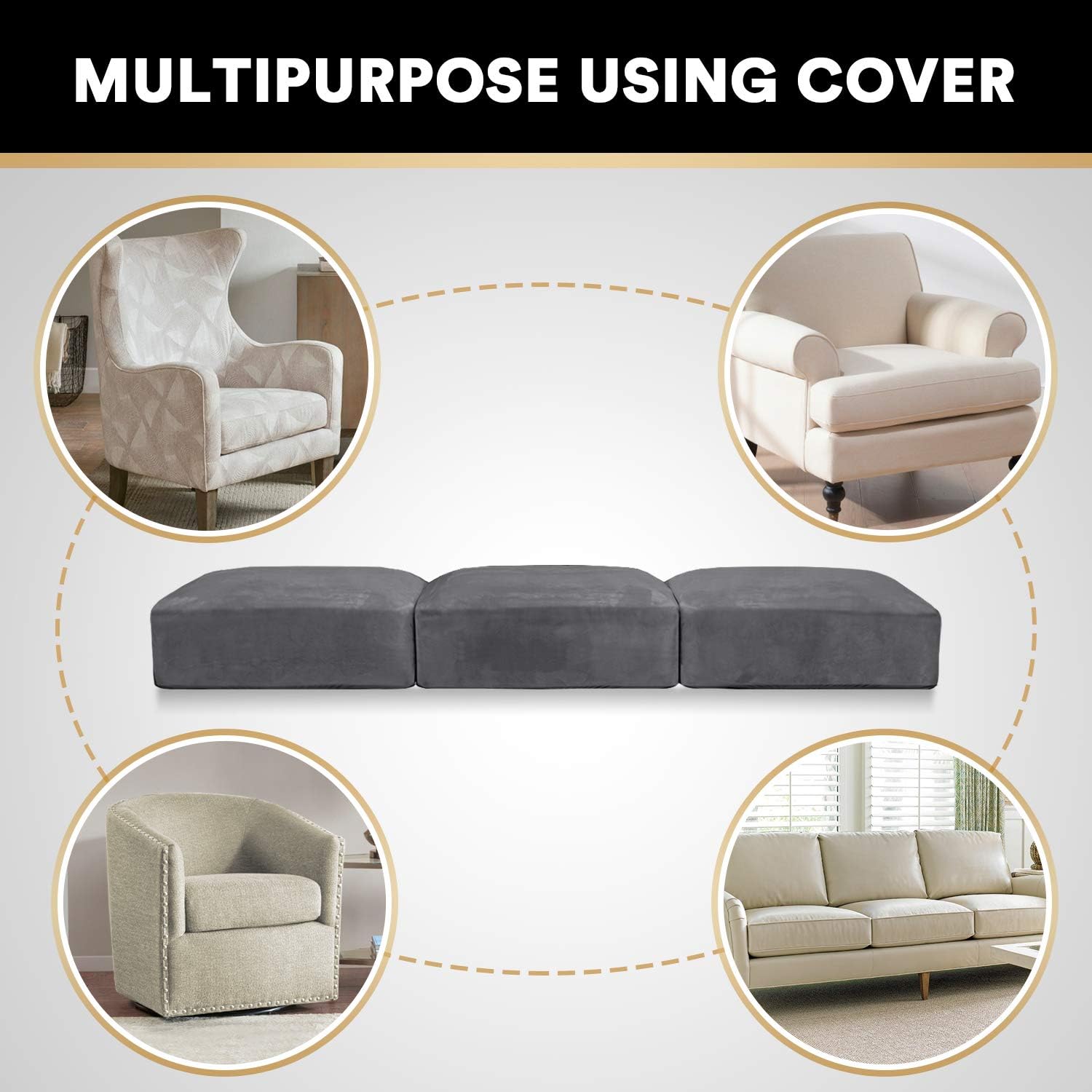 PrinceDeco Stretch Sofa Cushion Covers for Couches and Sofas,Soft Velvet Couch Seat Covers, Sofa