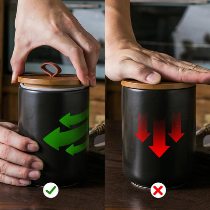 JOJUNO Black Ceramic Canister Set with Wooden Lid, 3-Piece Airtight Food Storage Jars for Kitchen