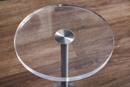 Clear Acrylic End Table,Side Table,Brushed Silver Metal,Round,for Office, Living Room and