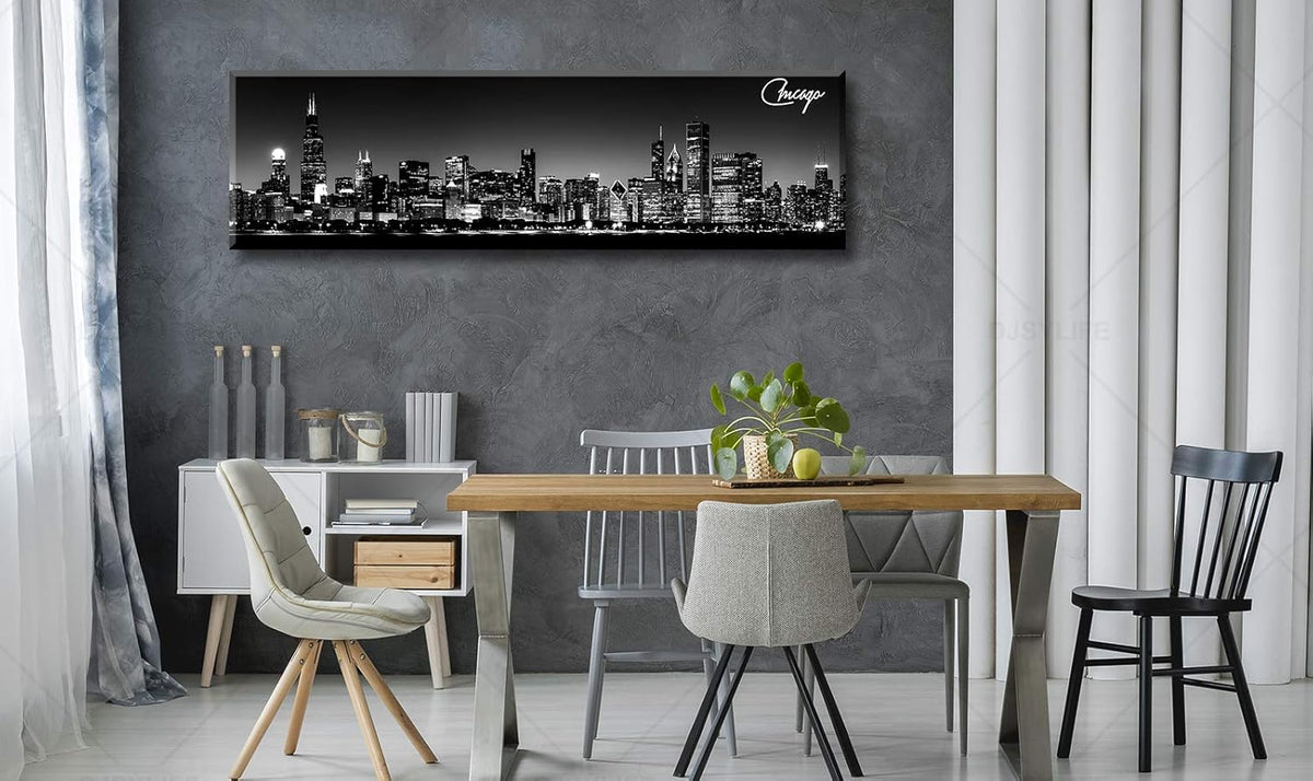 Office Wall Decor Black and White Wall Art Chicago Skyline Pictures for Living Room Modern Large