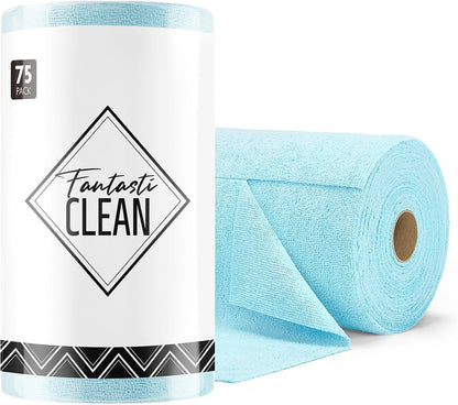 Fantasticlean Microfiber Cleaning Cloth Roll -75 Pack, Tear Away Microfiber Towels, 12" x 12"