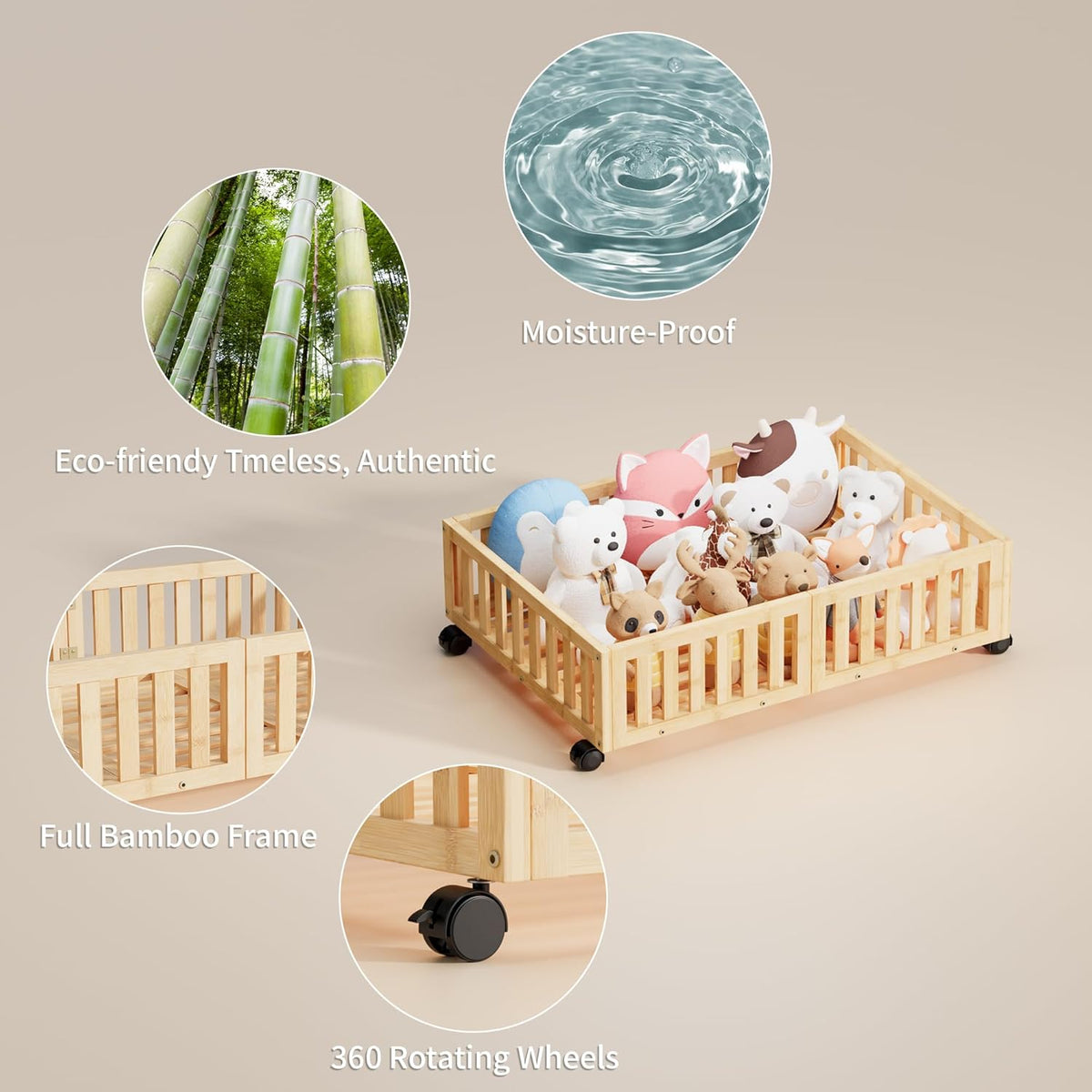 Bamboo Under Bed Storage with Wheels (2-Pack) – Rolling Underbed Shoe Organizer Box for Shoes
