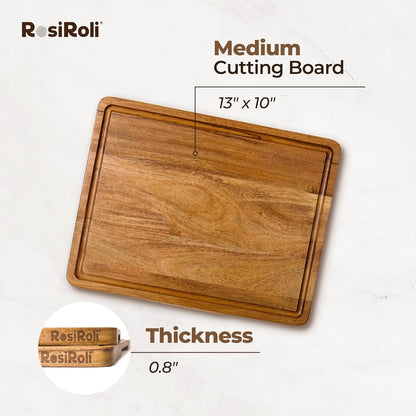 Acacia Wood Cutting Board for Kitchen - 0.8 inch Thick Wood Charcuterie Cheese Board with Side