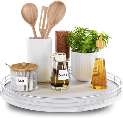 13" Lazy Susan Turntable Organizer for Table Top, Round Wooden Lazy Susan for Cabinet Kitchen Decor