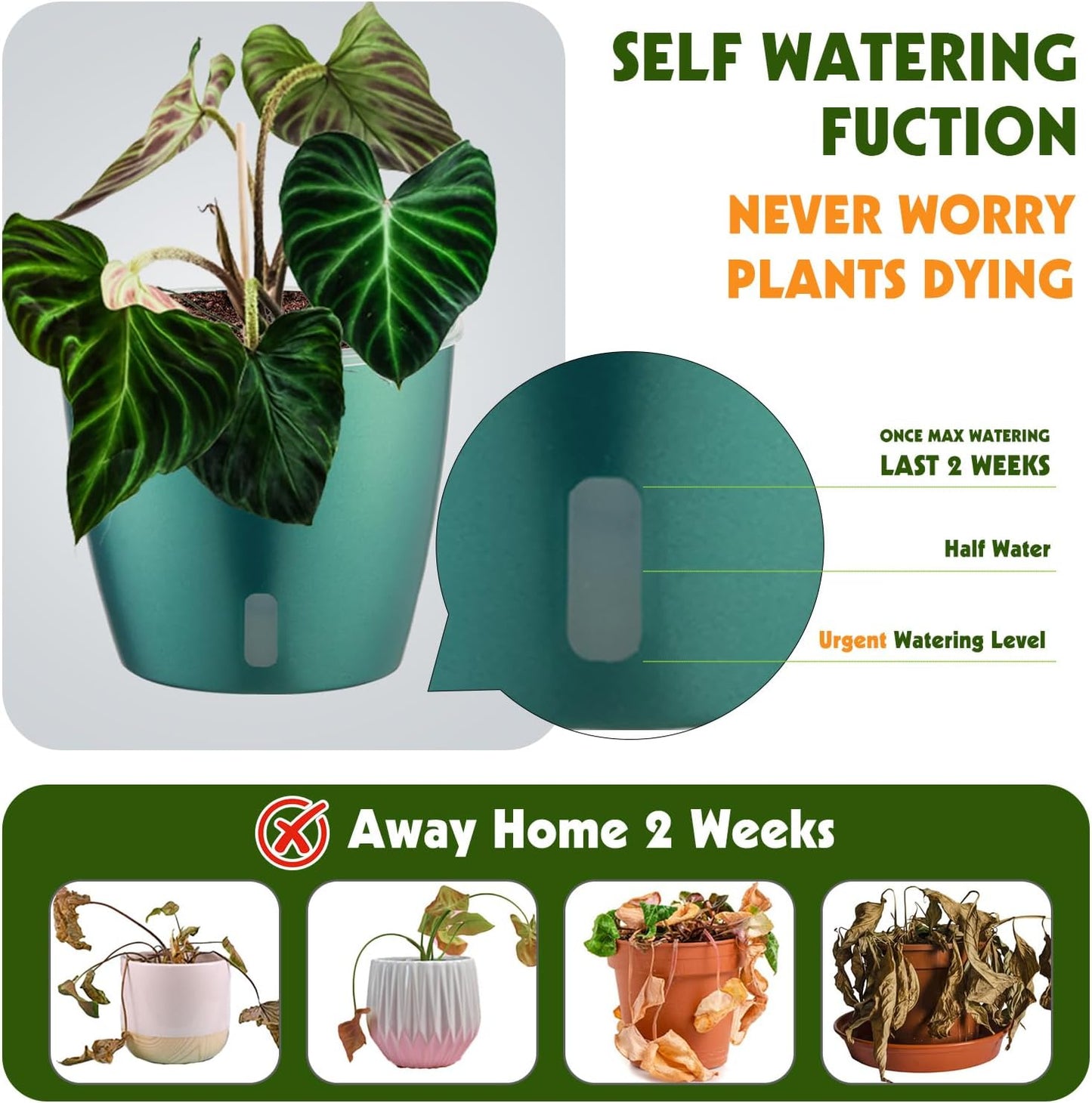 Self Watering Pots for Indoor Plants, 4-Pack 6.7'' Self Watering Planter with Drainage Holes, Small