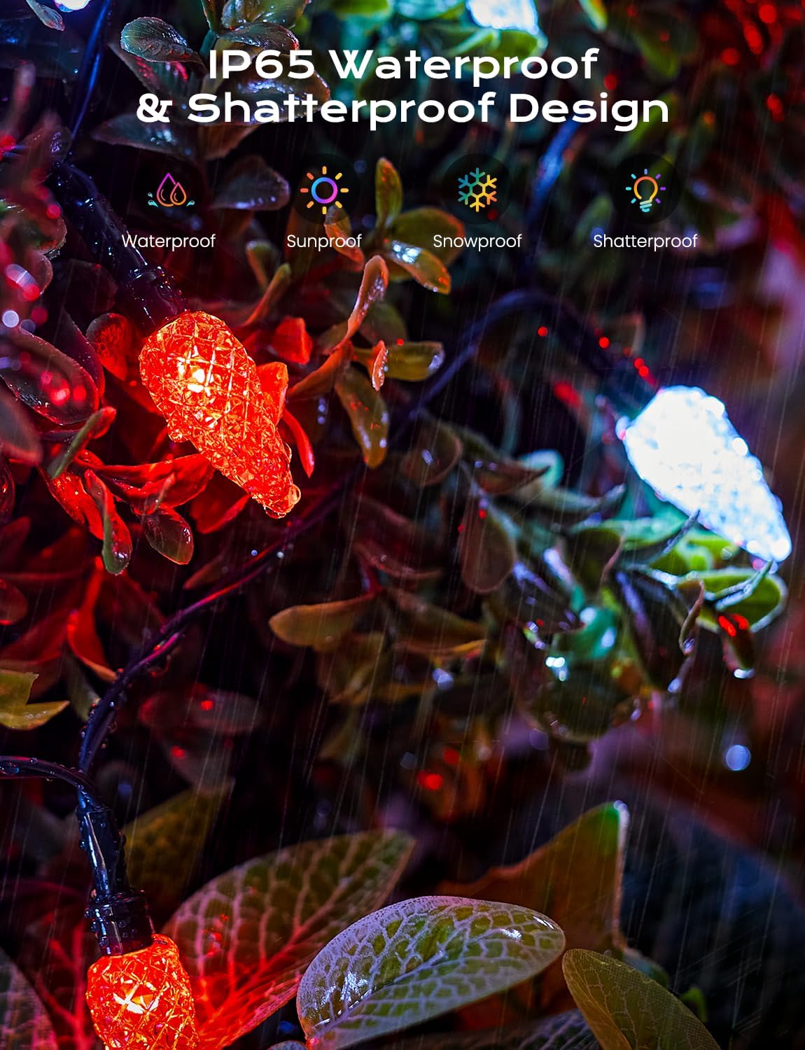 Brightown Solar Operated C6 Strawberry String Lights, 22.64ft 50 LEDs Red White LED Christmas Fairy