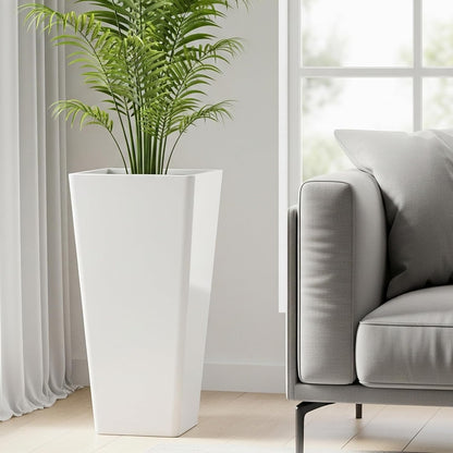 WORTH Garden Large 28 in.Tall Planters Set of 2 for Indoor and Outdoor, Heavy Duty Plastic White