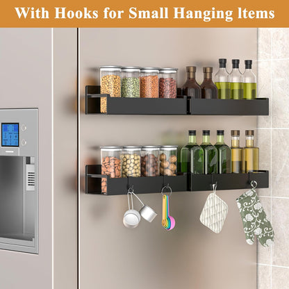 4 Pack Magnetic Spice Rack Organizer for Refrigerator and Oven, Matt Black Fridge Organizers and