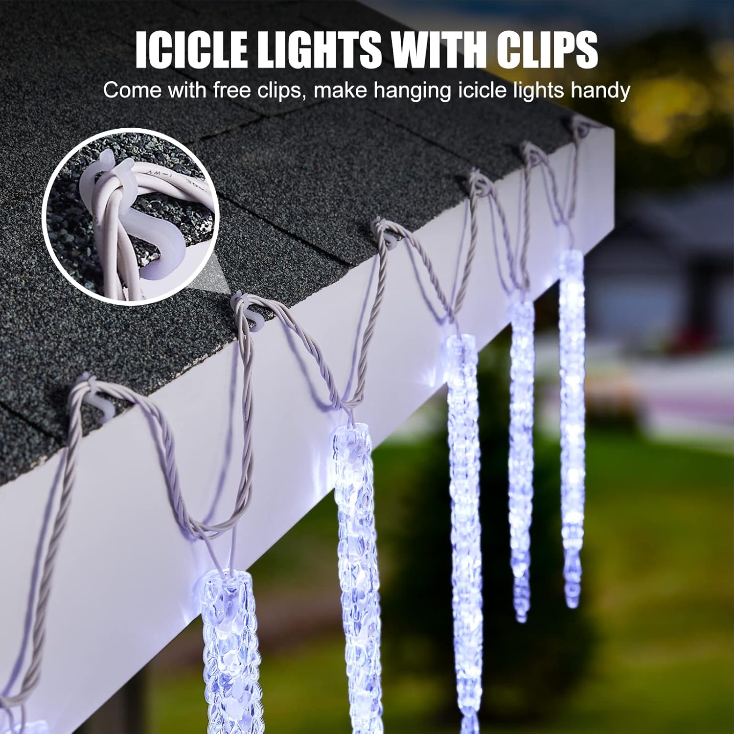 Minetom Icicle Lights Outdoor with Clips, 20ft 100 LED 20 Tubes Twinkling Icicle String Lights