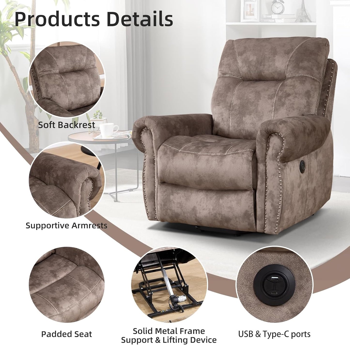 EBELLO Electric Power Recliner Chair with Massage and Heat, Soft Fabric Massage Recliner for