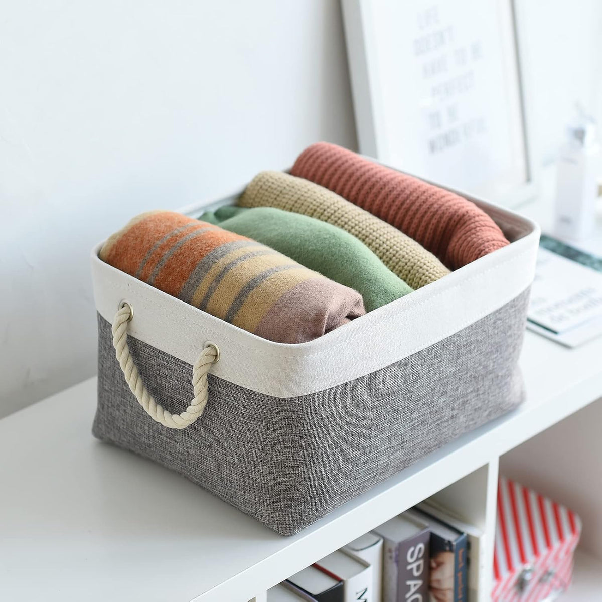 Large Storage Baskets for Shelves, Fabric Baskets for Organizing, Collapsible Storage Bins for