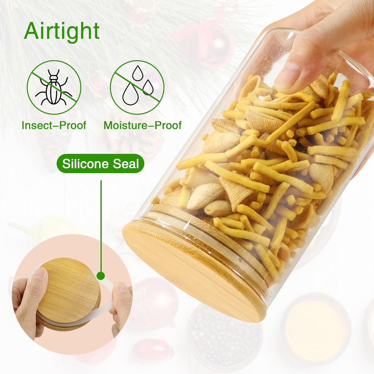 Glass Jars with Bamboo Lids 20 oz, 12 Pcs Stackable Kitchen Glass Pantry Storage Containers with