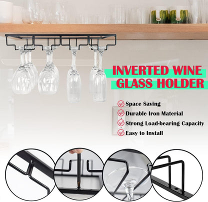 4 Rows Wine Glass Rack Under Cabinet Hanging Stemware Wine Glass Holder Under Shelf Wire Wine