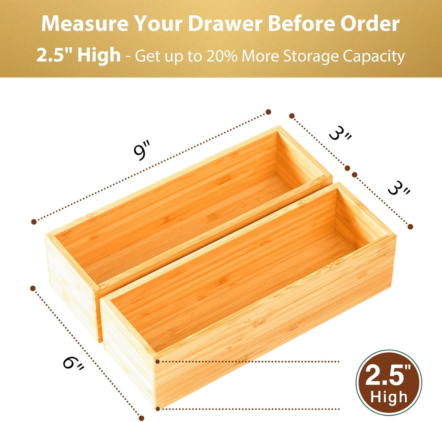 Umilife Bamboo Kitchen Drawer Organizer, Extra High Silverware Tray, Flatware Cutlery Storage Box