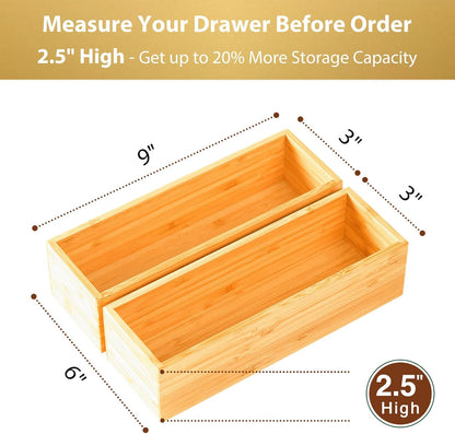 Umilife Bamboo Kitchen Drawer Organizer, Extra High Silverware Tray, Flatware Cutlery Storage Box