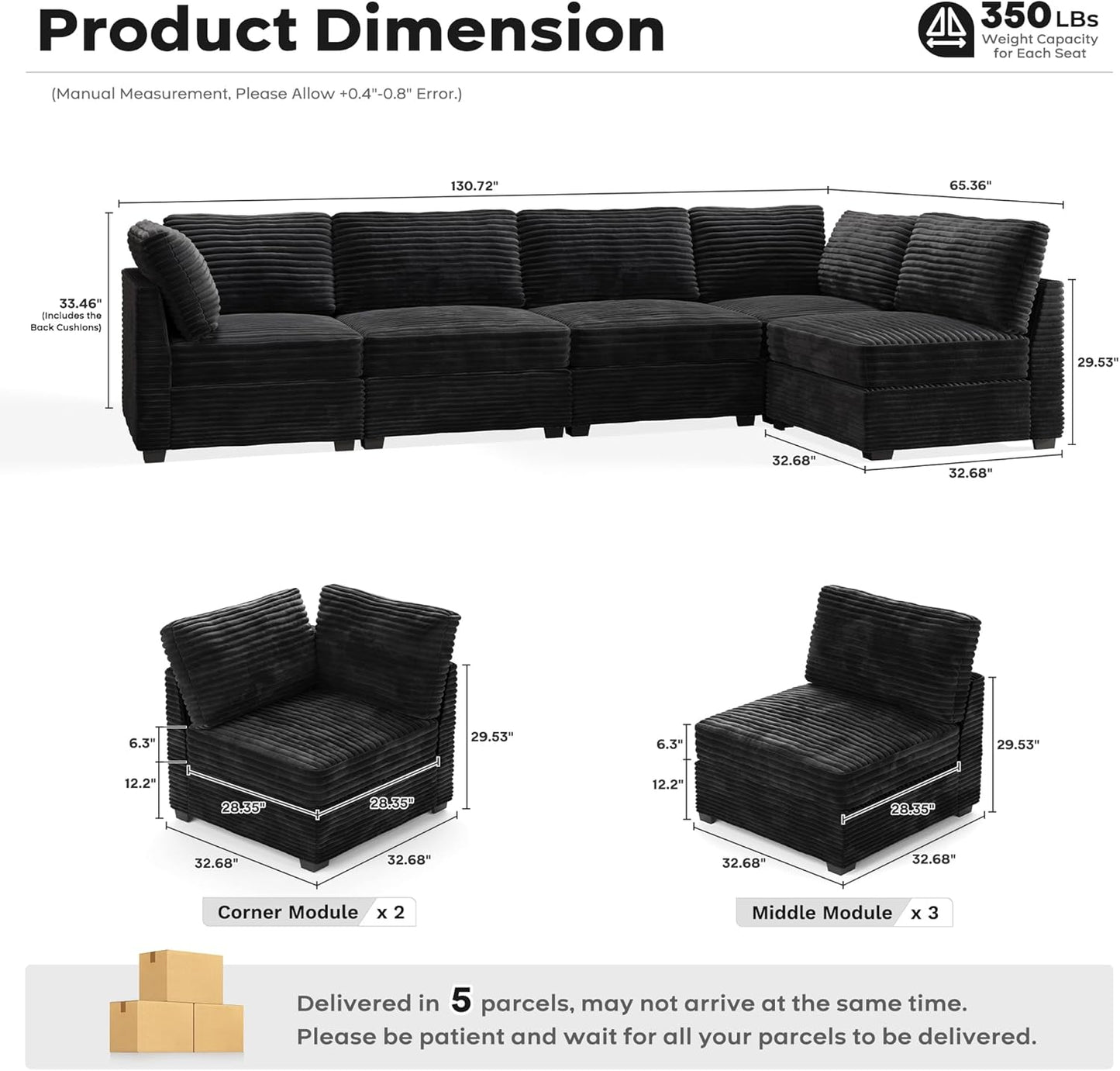 ovios Sectional Sofa Couch with L-Shape Chaise Oversized, Comfy Modular Cloud Couches with Deep
