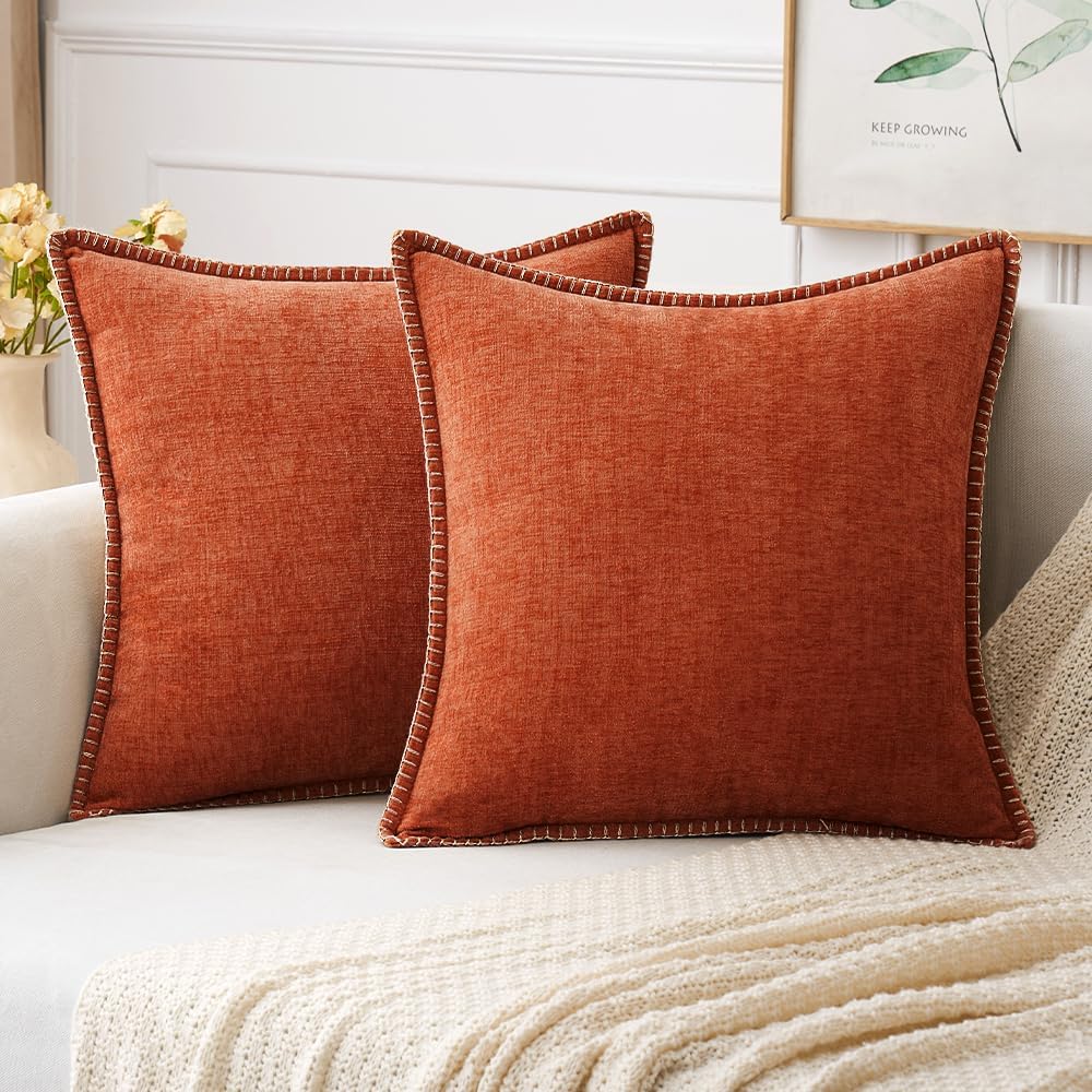 MIULEE Pack of 2 Fall Couch Throw Pillow Covers 16x16 Inch Rust Farmhouse Decorative Pillow Covers