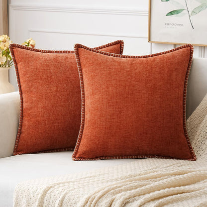 MIULEE Pack of 2 Fall Couch Throw Pillow Covers 16x16 Inch Rust Farmhouse Decorative Pillow Covers