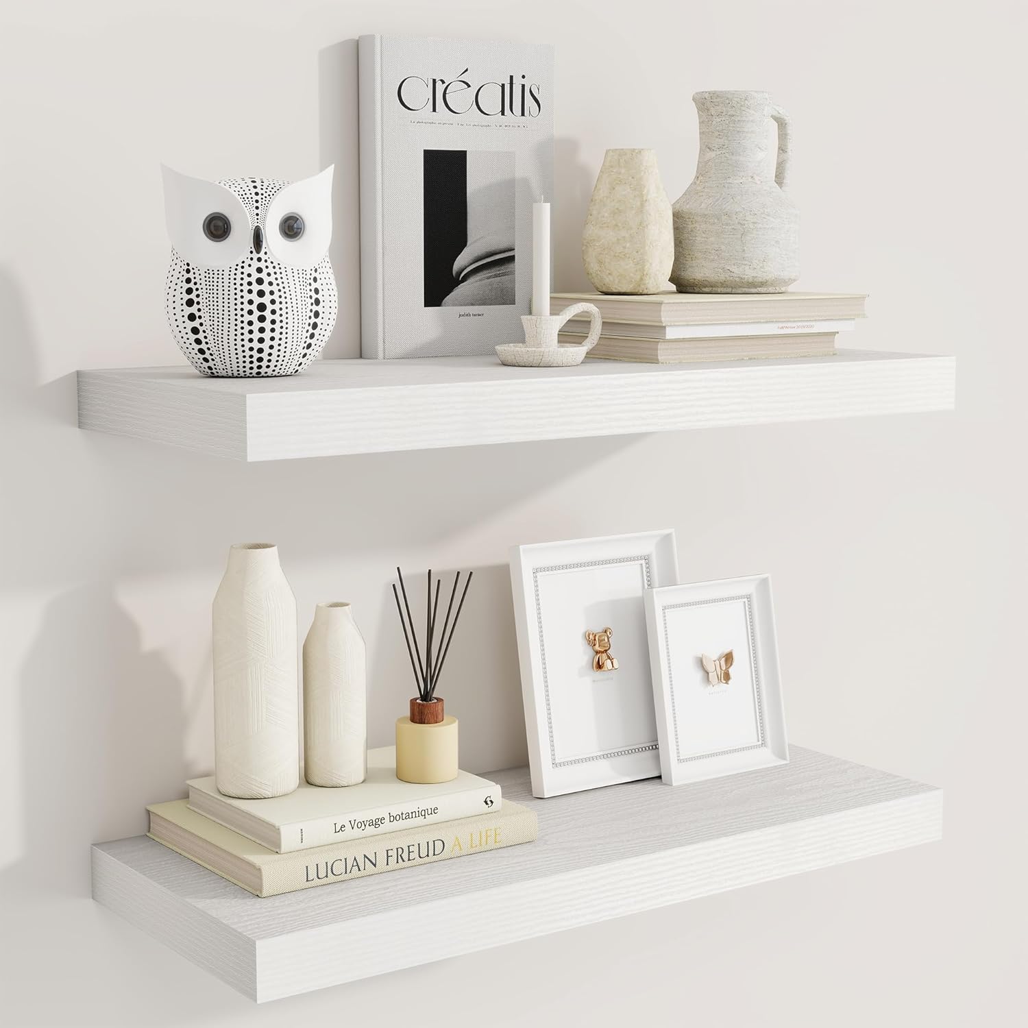Fun Memories 24 Inch Floating Shelves for Wall, 9 Inch Deep White Rustic Wood Wall Mounted Shelves