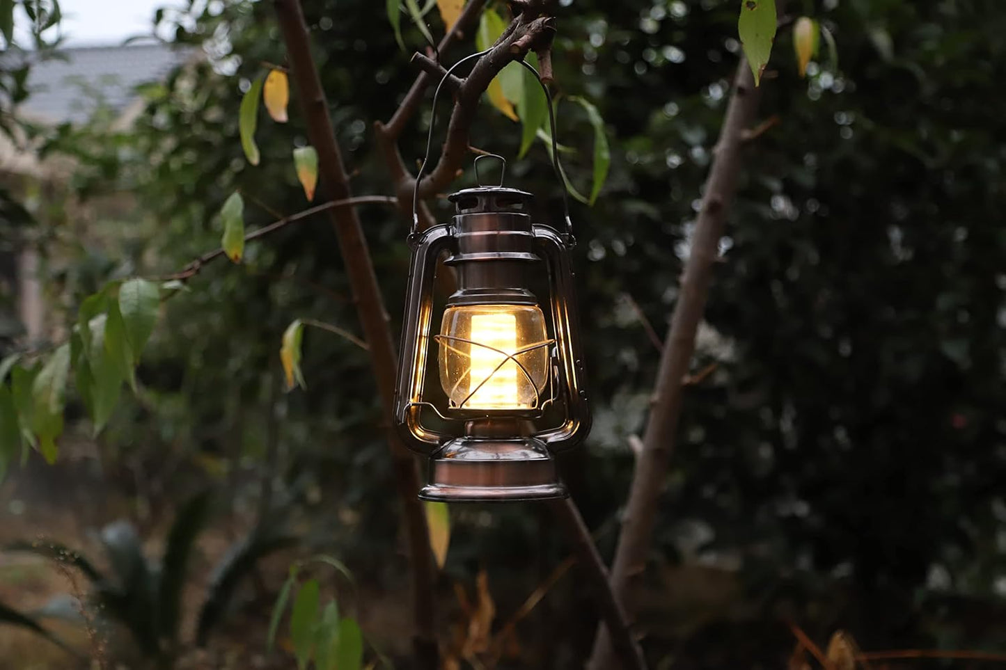 YAKii LED Vintage Lantern Metal Hanging Hurricane 12 LED Dimmer Switch Warm White Battery Operated