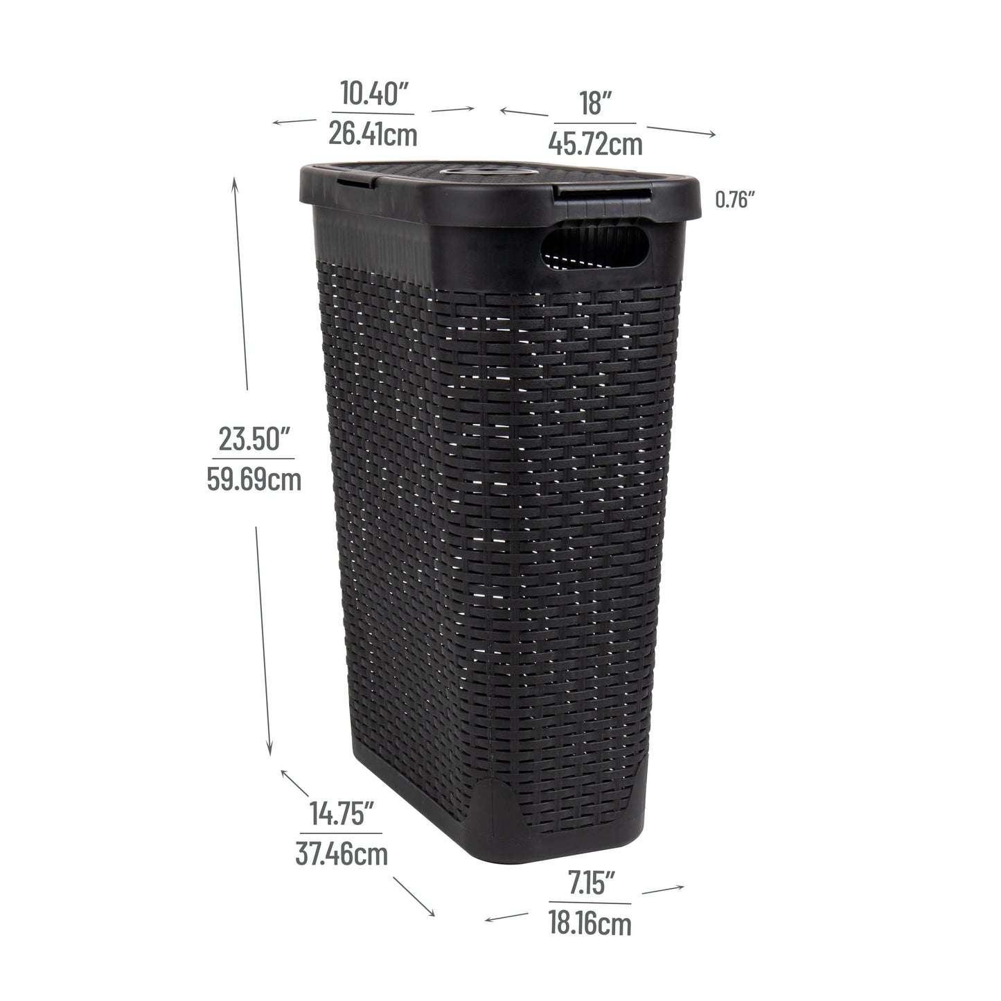 Mind Reader Slim Laundry Hamper with Lid, 40L Clothes Basket, Narrow Tapered Design with Ventilated