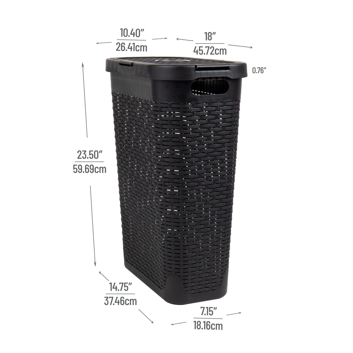 Mind Reader Slim Laundry Hamper with Lid, 40L Clothes Basket, Narrow Tapered Design with Ventilated