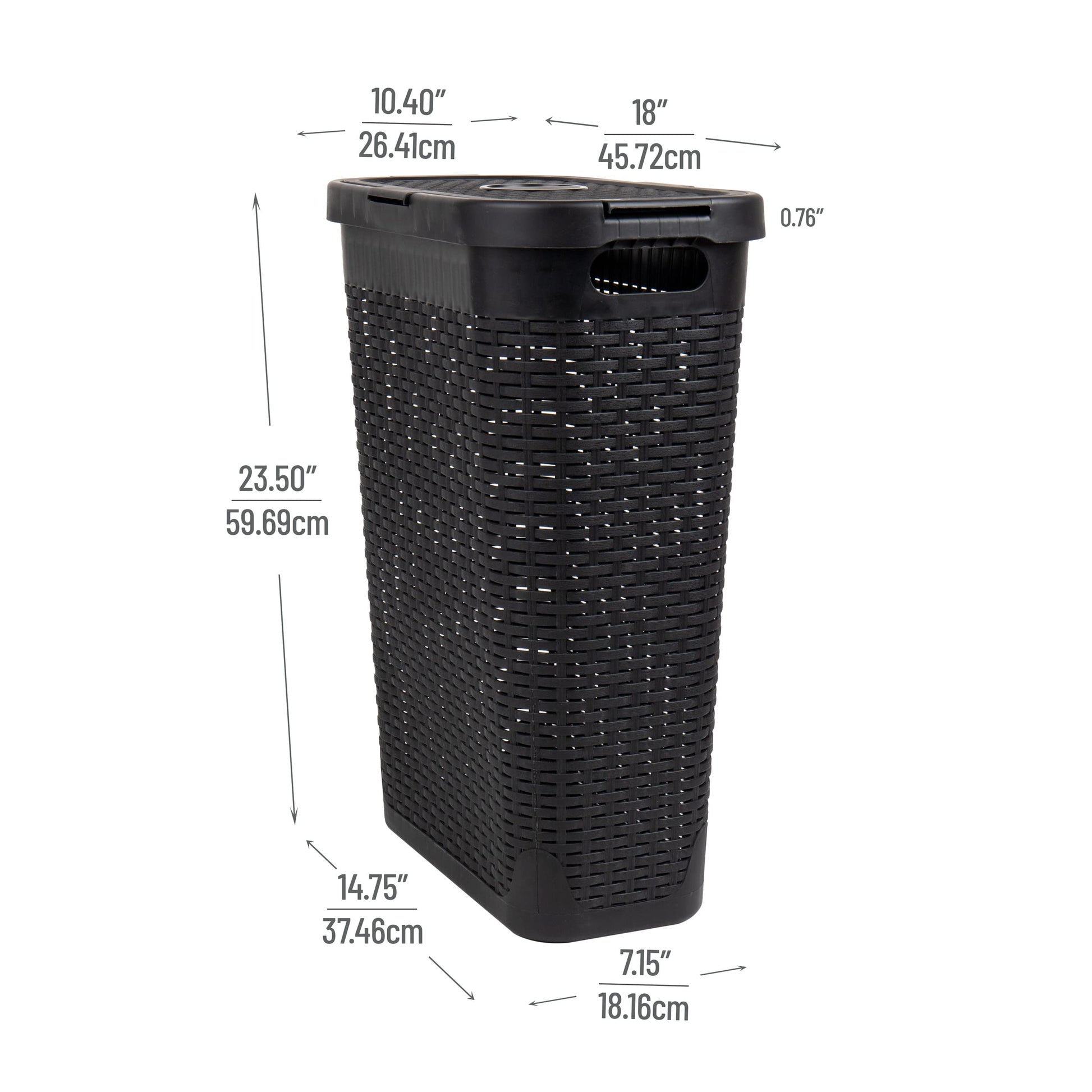 Mind Reader Slim Laundry Hamper with Lid, 40L Clothes Basket, Narrow Tapered Design with Ventilated