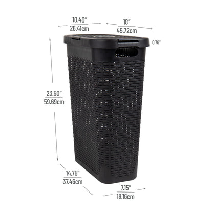 Mind Reader Slim Laundry Hamper with Lid, 40L Clothes Basket, Narrow Tapered Design with Ventilated