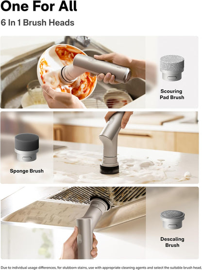 HOTO Cordless Electric Spin Scrubber, IPX7 Full Body Waterproof Dish Scrubber Brush, Bathroom