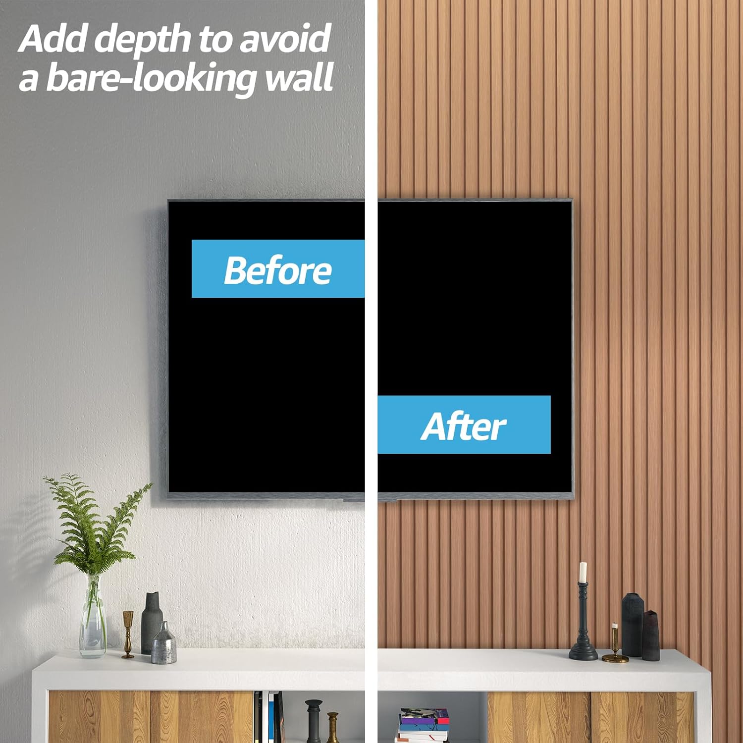 Art3d WPC Wainscoting Panels, 16-Pack 48 x 6 Inch 3D Wall Accents for Interior Wall Decor, Living