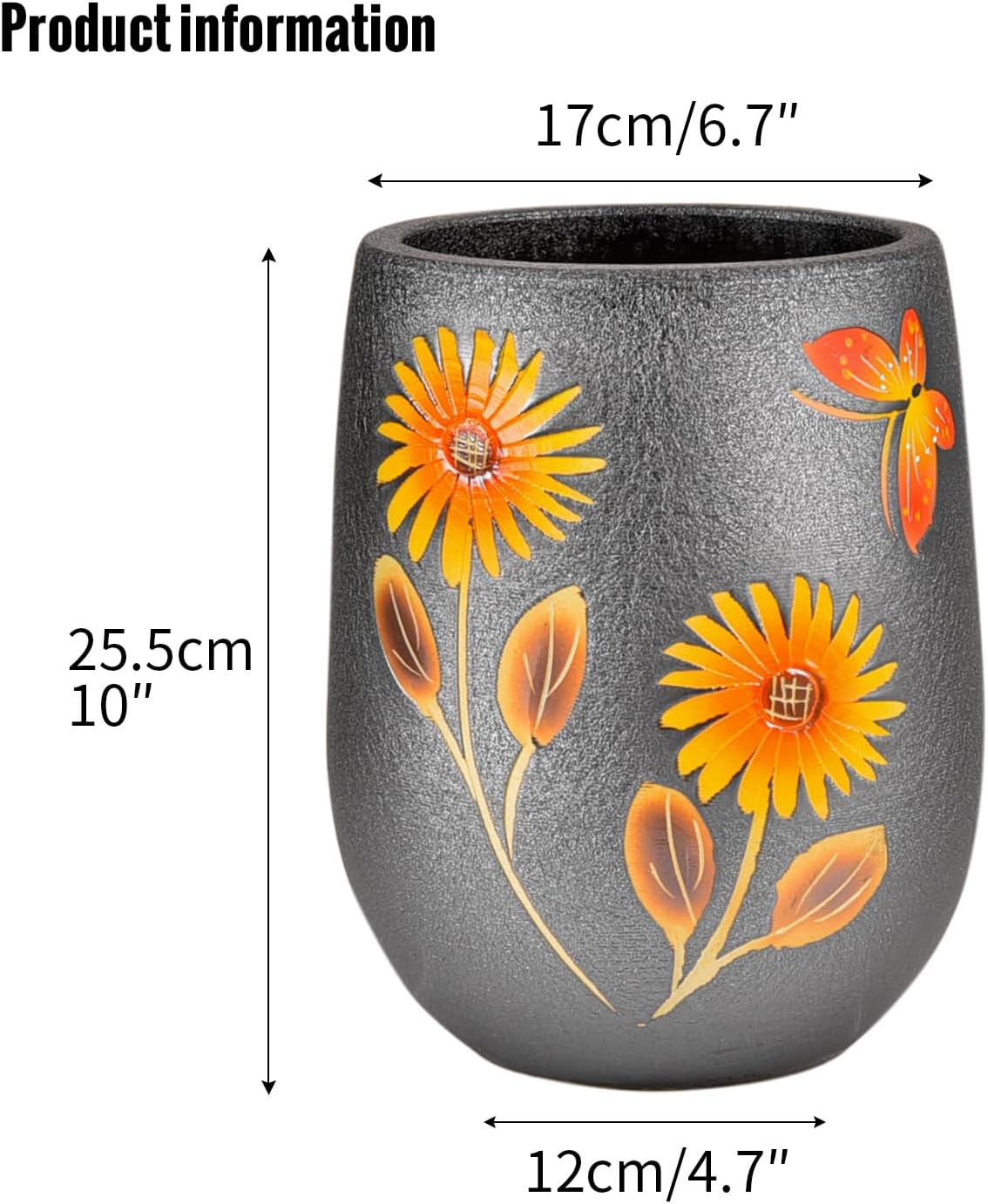 Sungmor 10.6 Inch Ceramic Succulent Plant Pot with Drainage Hole, Hand Painted Flower Pots for