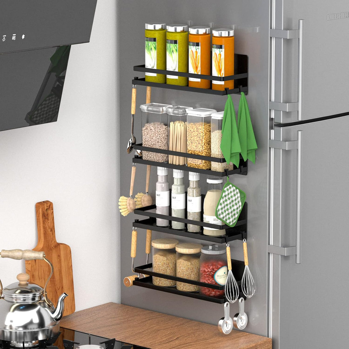Magnetic Spice Rack for Refrigerator,Magnetic Shelf Fridge Organizer for Kitchen, Spice Rack Space