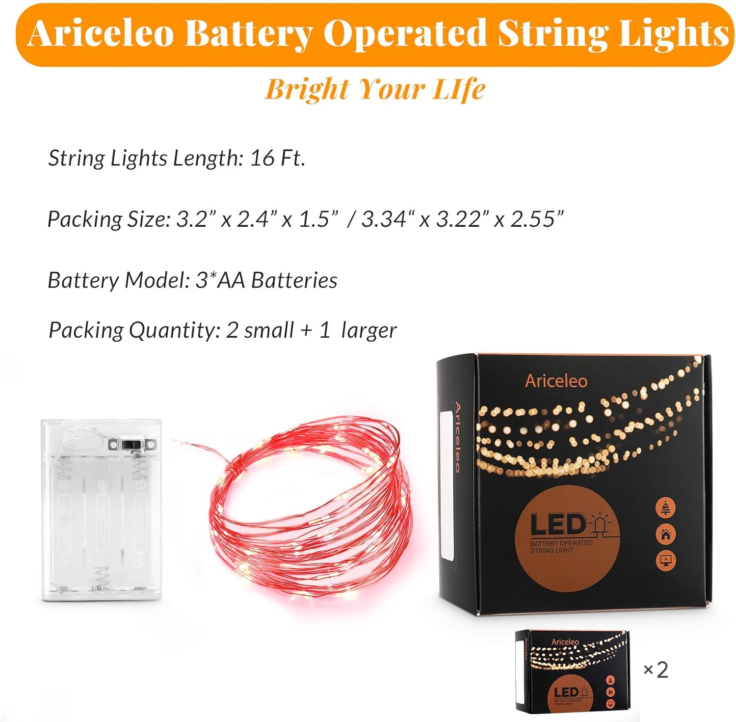 Led Fairy Lights Battery Operated, 2 Packs Mini Battery Powered Copper Wire Starry Fairy Lights for