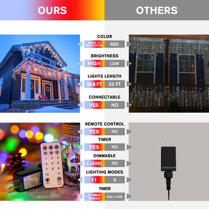JMEXSUSS Color Changing Lights Outdoor Waterproof, 11 Modes 400 LED Christmas Icicle Lights with 40