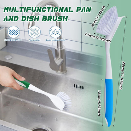 Hsei 20 Pcs Blue and Green Kitchen Scrub Dish Brush Bulk with 11 Inch Anti Slip Handle Cleaning