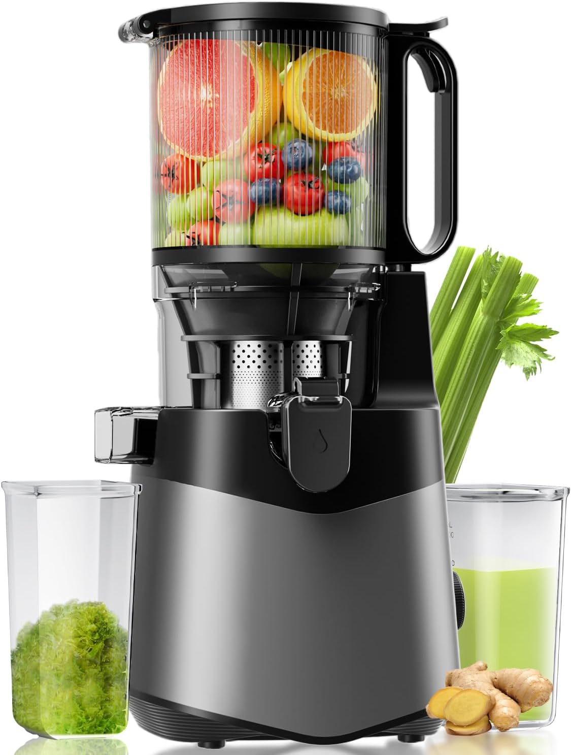 Cold Press Juicer, 5.3" Wide Feed Chute Juice Extractor Machine with 400W, High Juice Yield, Slow
