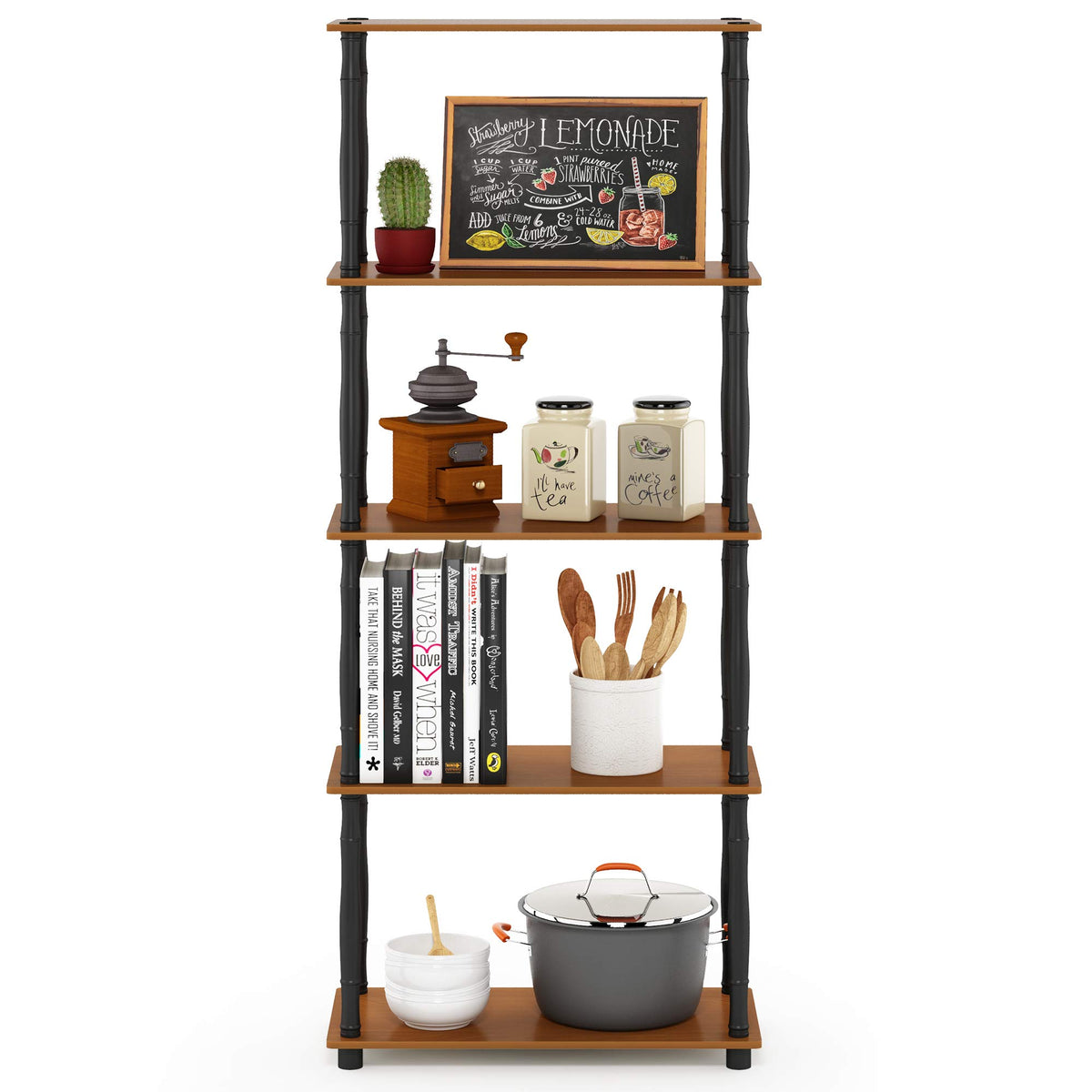 Furinno TURN-S-TUBE Storage Shelves, 5-Tier Book Shelf, Corner Shelf, Toolless Open Shelves