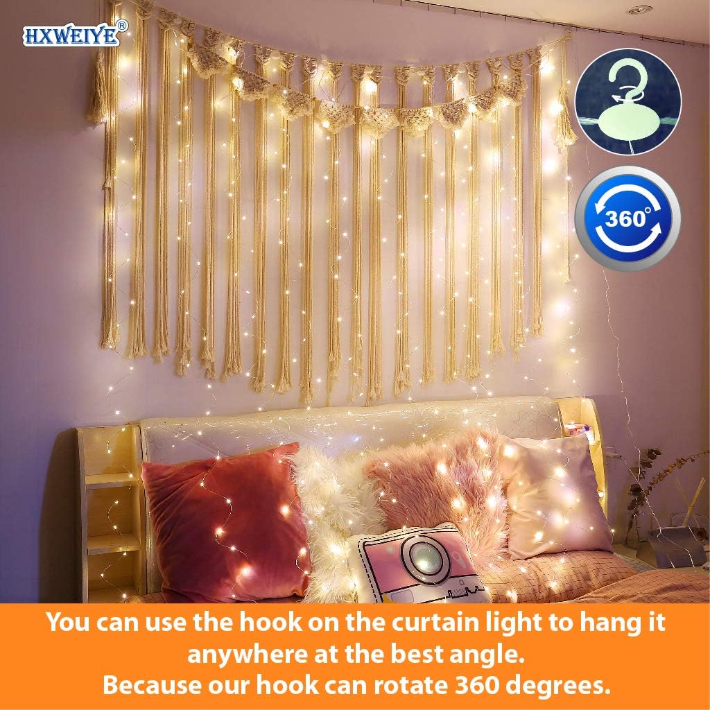 HXWEIYE 2 Pack Warm White 300LED Curtain Fairy Lights, 9.8x9.8Ft Led String Light with Rotating